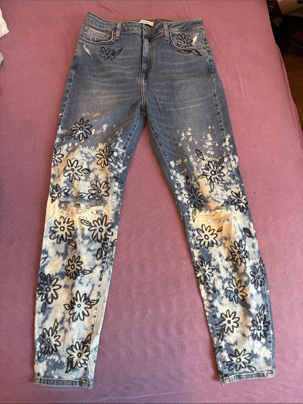 Custom designed Forever 21 Blue Floral Tie-Dye Skinny Jeans